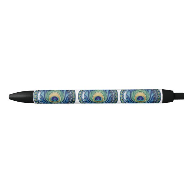 Elegant Peacock Feather Mandala Red Ink Pen (Front)
