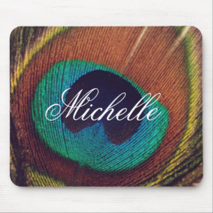 Elegant peacock feather peafowl eye personalised mouse pad