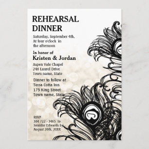 Elegant Peacock Feather Rehearsal Dinner Invitation