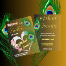 Elegant Peacock Feather & Rose Custom Wedding 