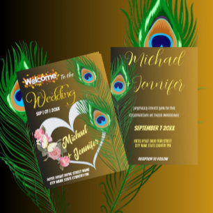 Elegant Peacock Feather & Rose Custom Wedding Invitation