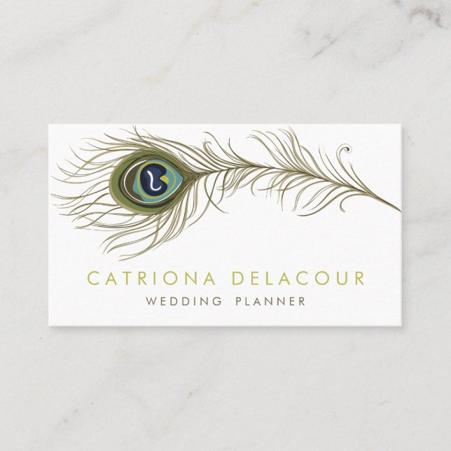 Elegant Peacock Feather Stylish Business Card (Front)