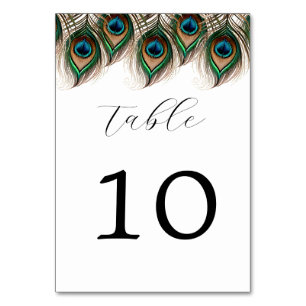 Elegant Peacock Feather Wedding Table Number