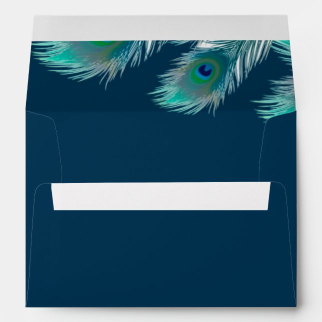 Elegant Peacock Feathers and Gold Wedding Envelope (Back (Bottom))