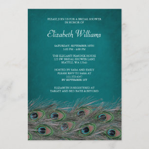 Elegant Peacock Feathers Bridal Shower Invitation