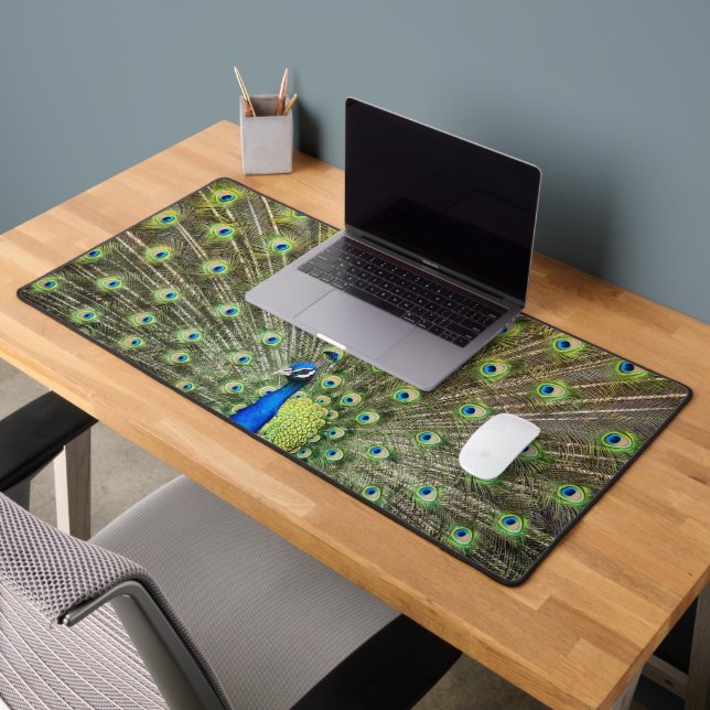 Elegant Peacock Feathers Desk Mat (Office 2)