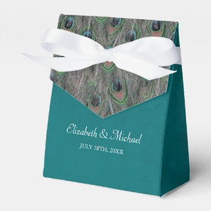 Elegant Peacock Feathers Personalised Wedding Favour Box
