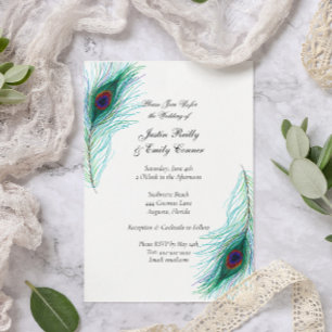 Elegant Peacock Feathers Wedding Invitation