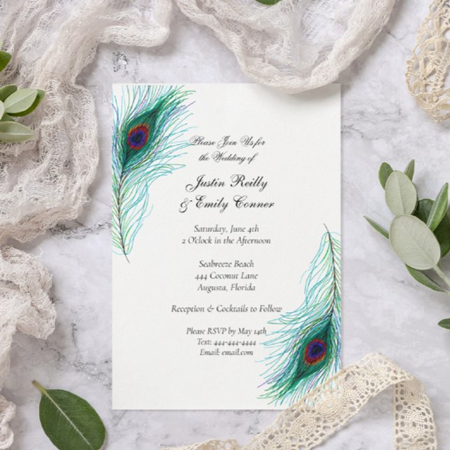 Elegant Peacock Feathers Wedding Invitation (Creator Uploaded)