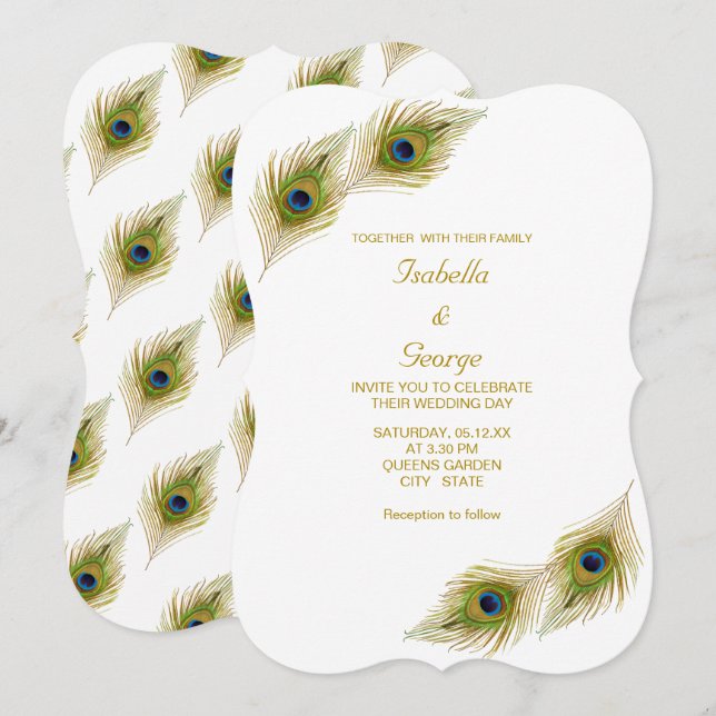 Elegant Peacock Feathers Wedding Invitation (Front/Back)