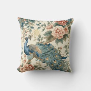 Elegant Peacock Floral Cushion