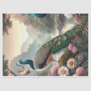 Elegant Peacock Floral Decoupage Tissue Paper