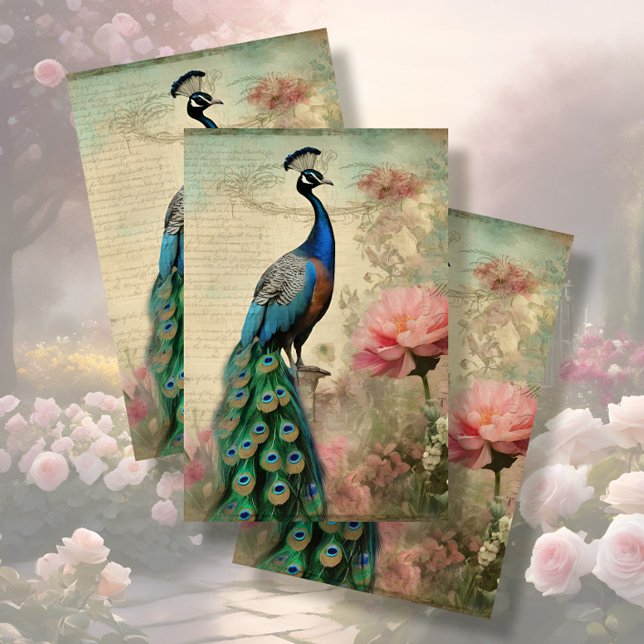 Elegant Peacock Floral French Ephemera Decoupage Tissue Paper (Creator Uploaded)