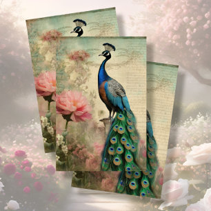 Elegant Peacock Floral French Ephemera Decoupage Tissue Paper