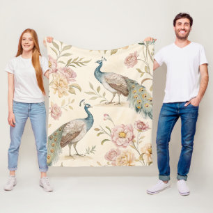 Elegant Peacock Floral Vintage (10) Fleece Blanket