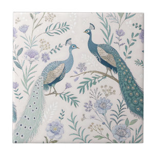 Elegant Peacock Floral Vintage (12) Ceramic Tile