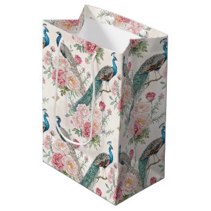 Elegant Peacock Floral Vintage (12) Medium Gift Bag
