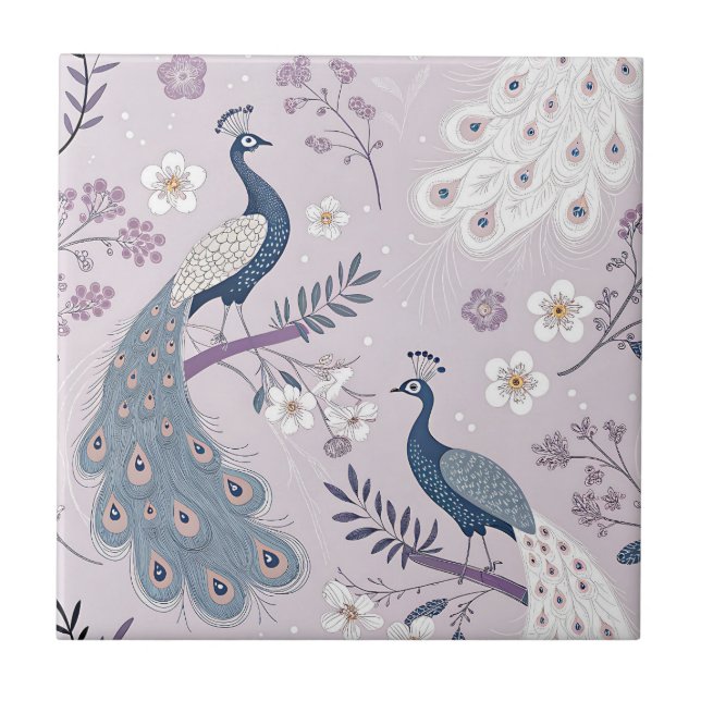 Elegant Peacock Floral Vintage (14) Ceramic Tile (Front)