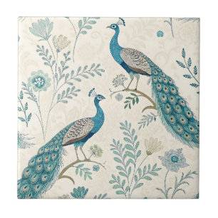 Elegant Peacock Floral Vintage (16) Ceramic Tile