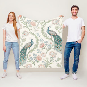 Elegant Peacock Floral Vintage (1) Fleece Blanket