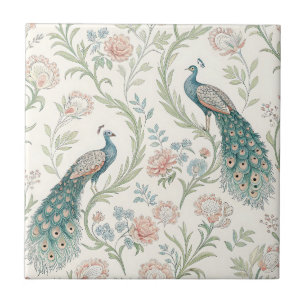 Elegant Peacock Floral Vintage (20) Ceramic Tile
