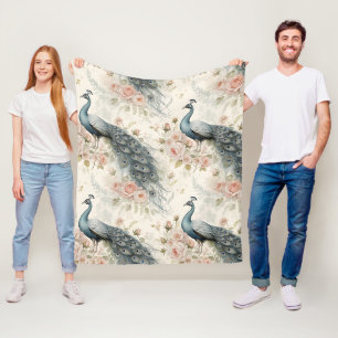Elegant Peacock Floral Vintage (2) Fleece Blanket