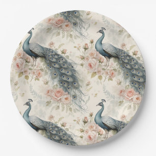 Elegant Peacock Floral Vintage (2) Paper Plate