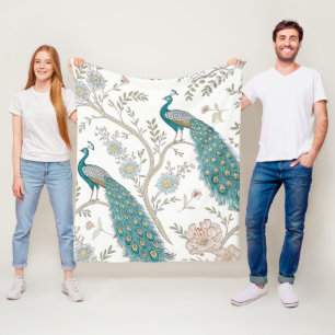 Elegant Peacock Floral Vintage (4) Fleece Blanket