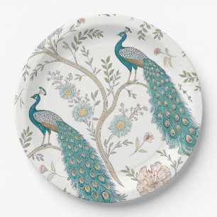 Elegant Peacock Floral Vintage (4) Paper Plate