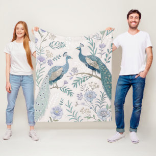 Elegant Peacock Floral Vintage (7) Fleece Blanket