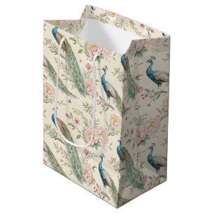 Elegant Peacock Floral Vintage (7) Medium Gift Bag