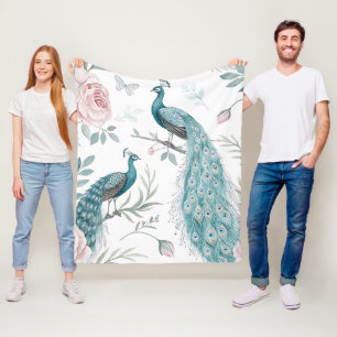Elegant Peacock Floral Vintage (8) Fleece Blanket