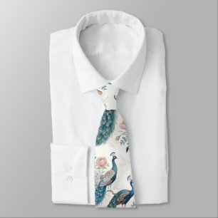 Elegant Peacock Floral Vintage (8) Tie
