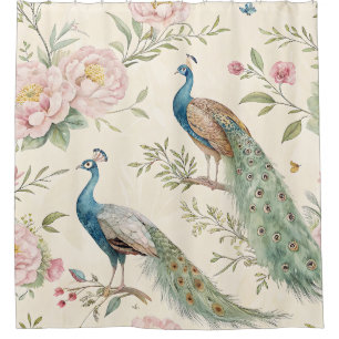 Elegant Peacock Floral Vintage (9) Shower Curtain