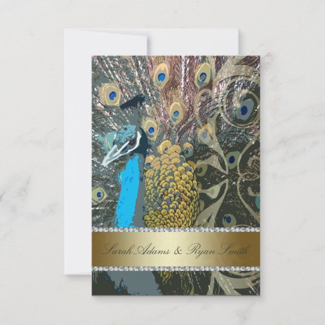 Elegant Peacock Gold Reception Invitation (Front)