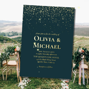 Elegant Peacock Green Blue Gold Foil Wedding