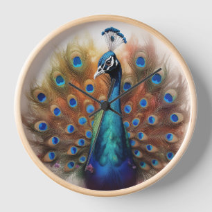 Elegant Peacock Illustration Clock