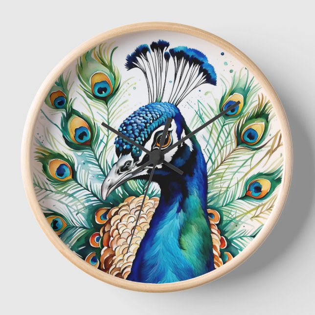 Elegant Peacock Illustration Clock (Front)