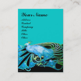 ELEGANT PEACOCK IN AQUA BLUE TEAL GREEN,BLACK BUSINESS CARD
