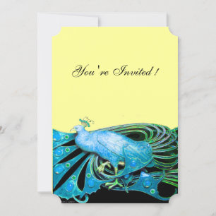 ELEGANT PEACOCK IN BLUE ,BLACK. INVITATION