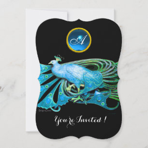 ELEGANT PEACOCK IN BLUE BLACK TEAL WEDDING PARTY INVITATION