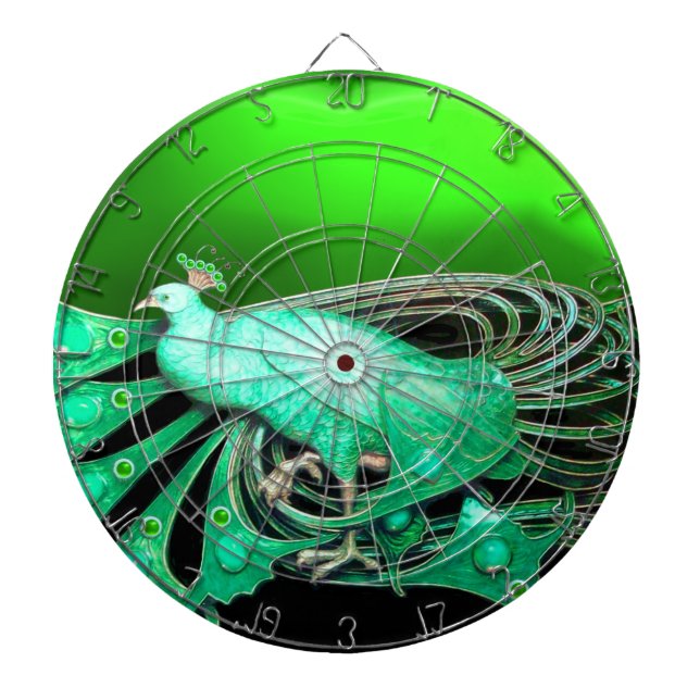 ELEGANT  PEACOCK IN EMERALD GREEN DARTBOARD (Front)