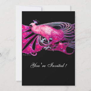 ELEGANT PEACOCK IN FUCHSIA ,PINK AND BLACK INVITATION