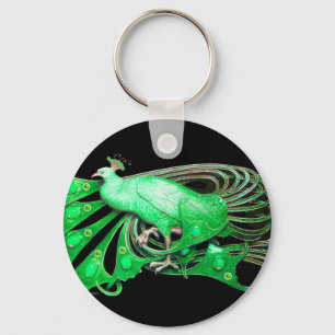 ELEGANT PEACOCK IN  GREEN AND BLACK KEY RING