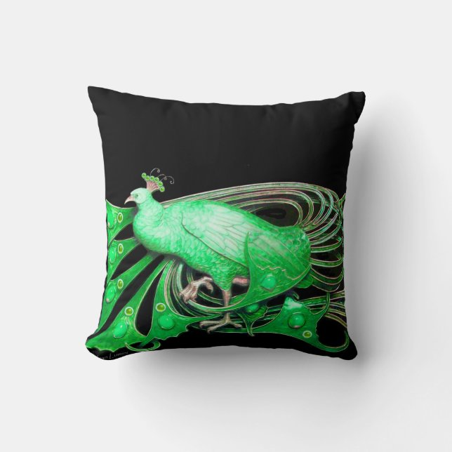 ELEGANT PEACOCK IN GREEN BLACK CUSHION (Front)