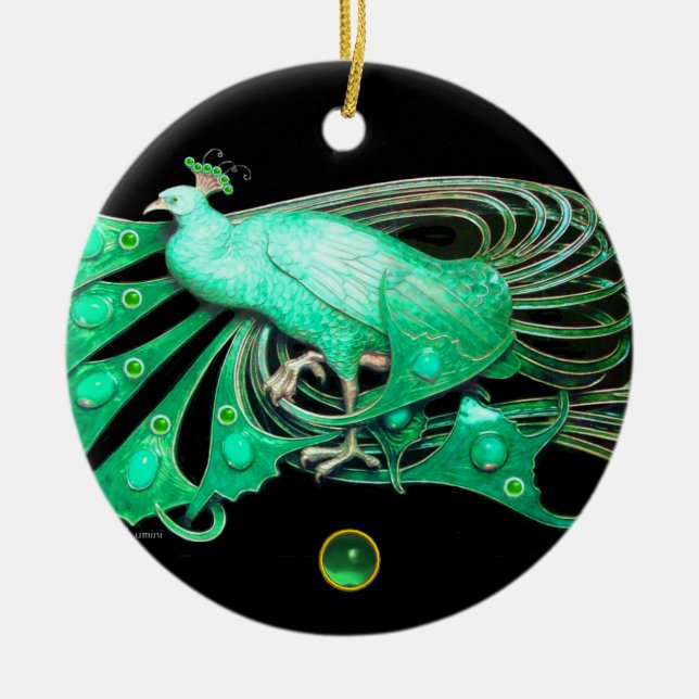 ELEGANT PEACOCK IN GREEN JADE CERAMIC ORNAMENT (Front)