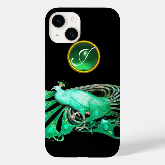ELEGANT PEACOCK IN GREEN, JADE MONOGRAM Case-Mate iPhone CASE (Back)