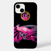 ELEGANT PEACOCK IN PINK FUCHSIA, AMETHYST MONOGRAM