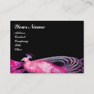ELEGANT PEACOCK IN PINK FUCHSIA ,BLACK BUSINESS CARD