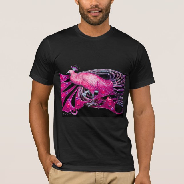 ELEGANT PEACOCK IN PINK,FUCHSIA ,BLACK T-Shirt (Front)